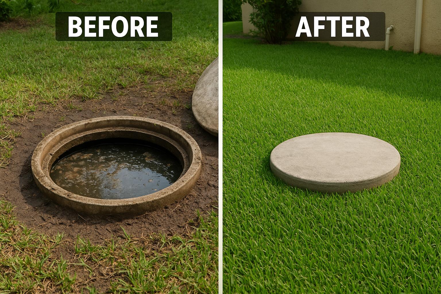 Before and after: backed-up Tallahassee septic tank pumped, cleaned and re-sealed